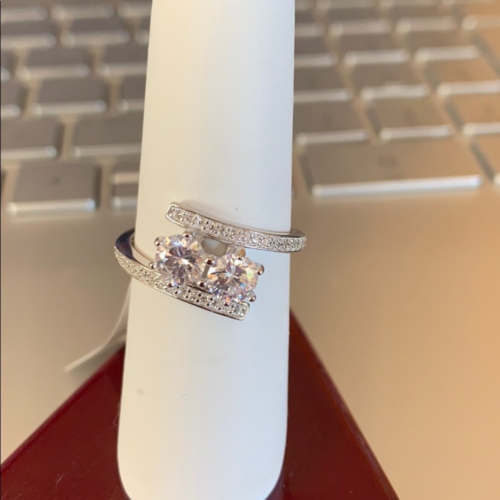 Double Round CZ Stone Promise Engagement Ring - Picture 3 of 9